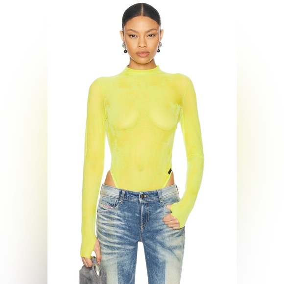 Savage X Fenty Tops - DIESEL × SAVAGE FENTY by RIHANNA Long Sleeve Bodysuit in Neon Tease Green Yellow